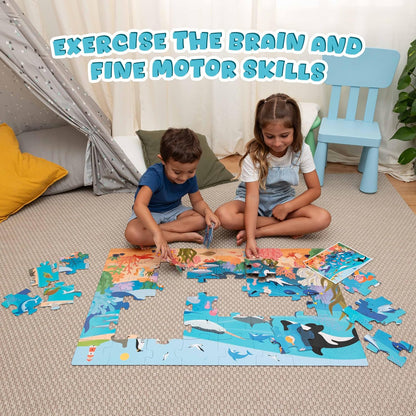 BONNYCO Giant Floor Puzzles for Kids of Jungle Animals with 48 Large Pieces. Safari Jumbo Puzzle 36.2 x 24.4 in, Gifts for Boys and Girls, Educational Kids Toys Ages 2-8