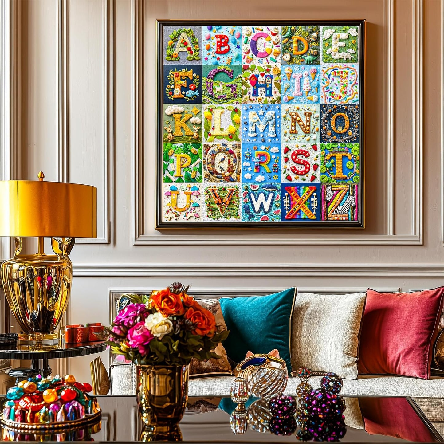 Bgraamiens-NO Y-Patchwork Alphabet Collage Jigsaw Puzzle with NO Y- Funny and Colorful Jigsaw 1000 Pieces for Adults
