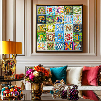 Bgraamiens-NO Y-Patchwork Alphabet Collage Jigsaw Puzzle with NO Y- Funny and Colorful Jigsaw 1000 Pieces for Adults