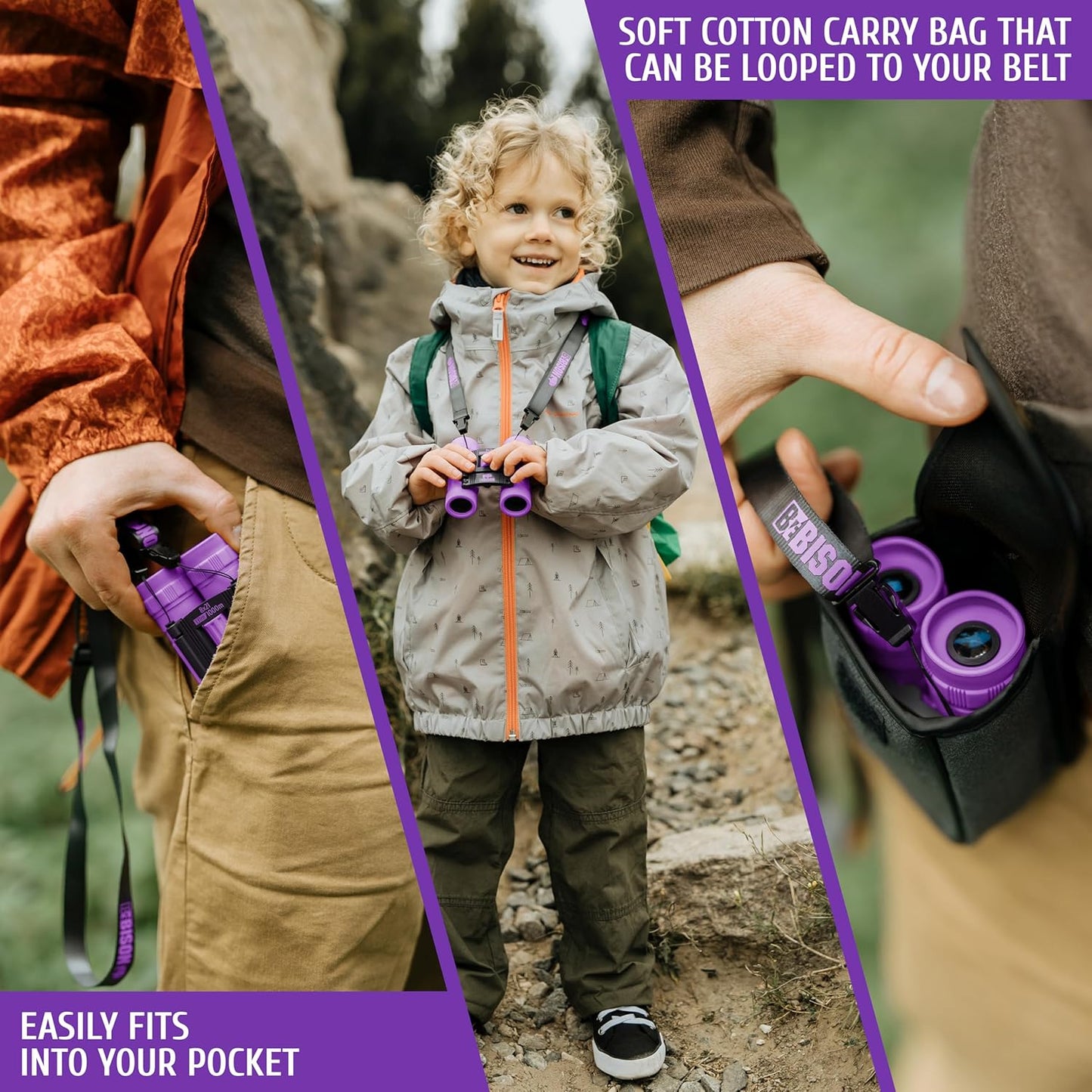 BeBison Binoculars for Kids - 8x21 High Resolution Real Optics - Compact Folding Shockproof Kids Binoculars for Bird Watching - Spy Games - Outdoor Play for Boys and Girl