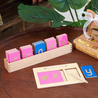 Premium Montessori Lowercase English Description Board，Beechwood Letter Tracing, Letters Vowels Consonants, Pre-Writing Activity Alphabet Recognition Handwriting Practice Homeschool Kids Toddlers 3+