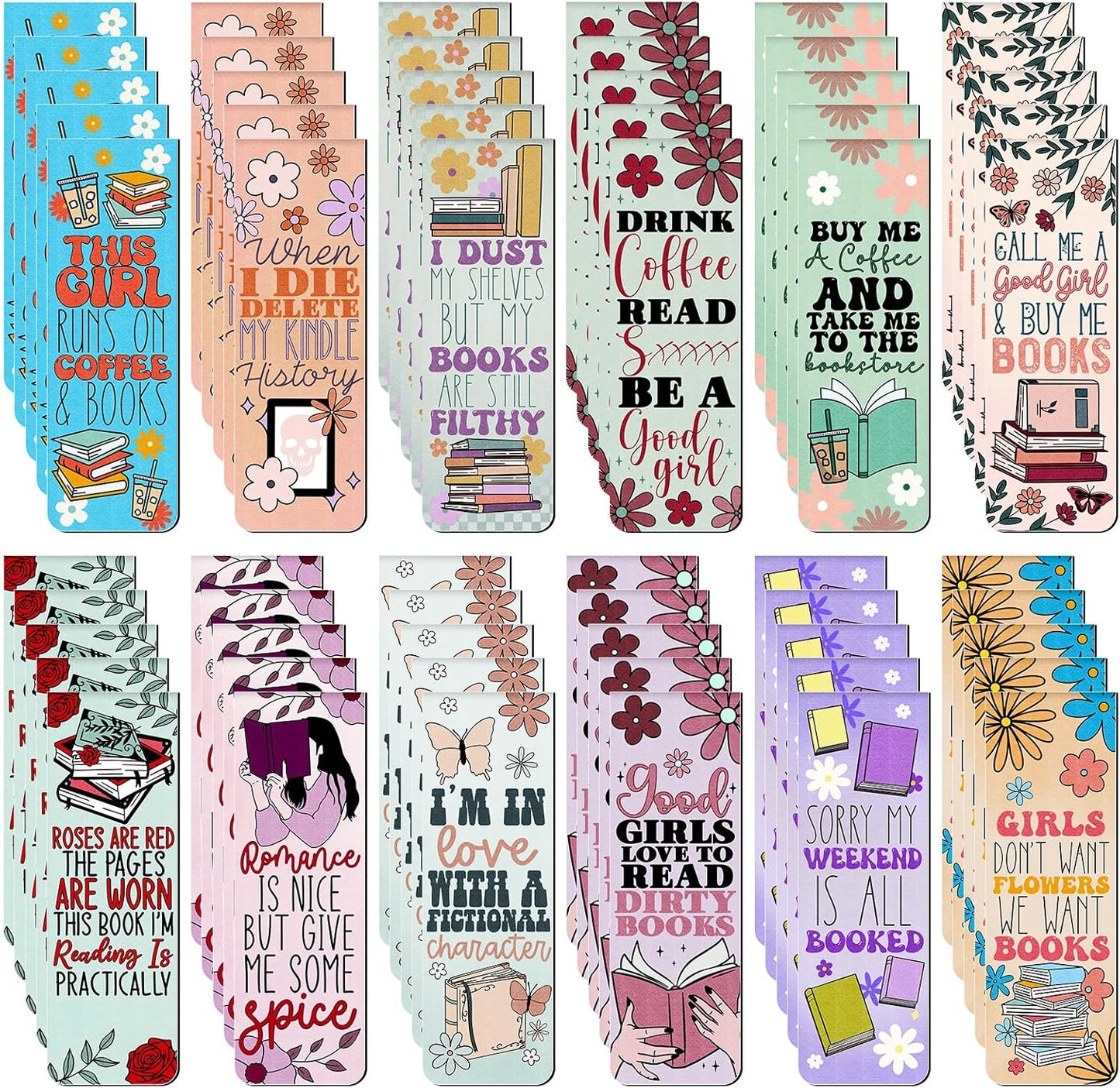 Fumete 60 Pieces Pink Spicy Words Double Sided Magnetic Bookmarks Cute Cartoon Pattern Bookmarks Magnet Page Spicy Words Page Clip for Women Book Lover Gifts Summer Party Supplies