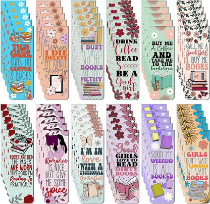Fumete 60 Pieces Pink Spicy Words Double Sided Magnetic Bookmarks Cute Cartoon Pattern Bookmarks Magnet Page Spicy Words Page Clip for Women Book Lover Gifts Summer Party Supplies