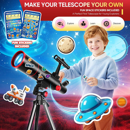 HETEKAN Telescope for Kids & Adults High Powered, 80mm Aperture 500mm Astronomy Telescope for Beginners (20X-150X), Portable Refractor Telescope with Tripod, Phone Adapter, Backpack & Stickers (Black)