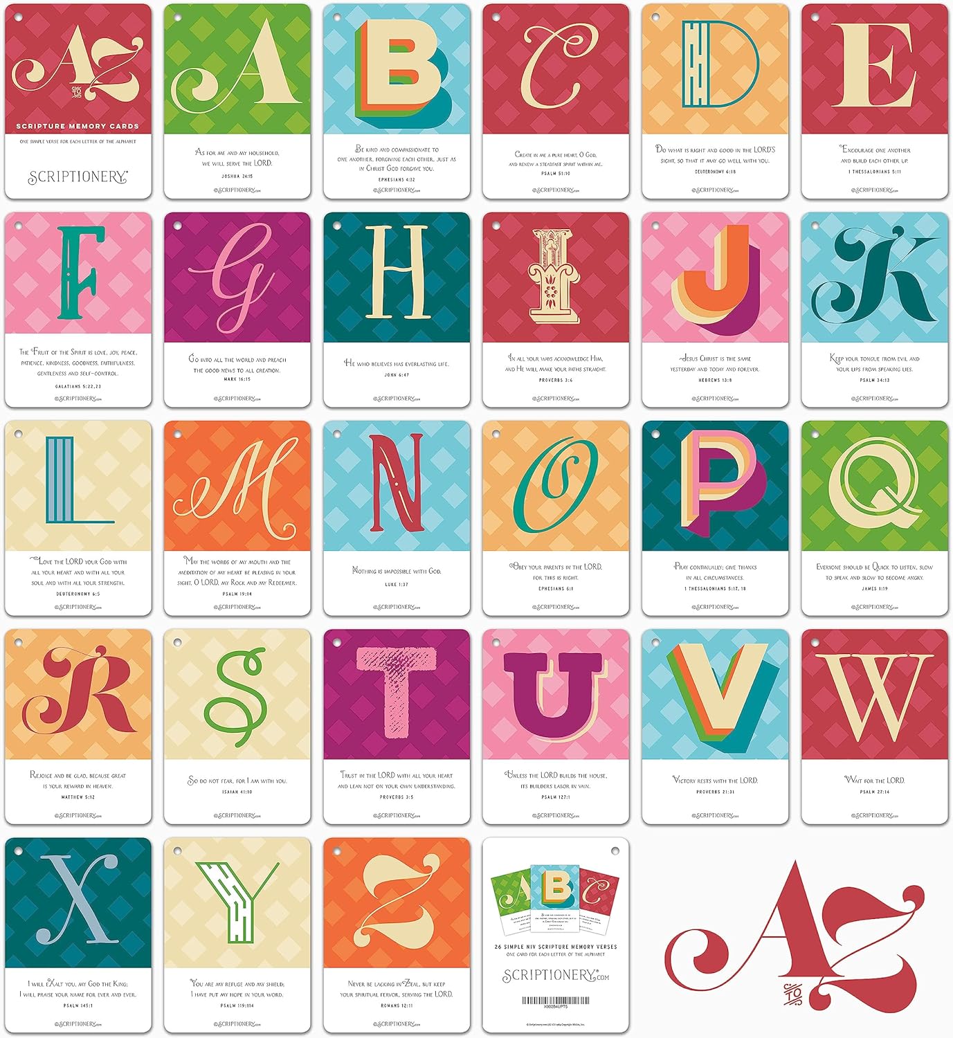 ABC Bible Verse Cards for Kids - Scripture Memory Flash Cards - Alphabet Bible Verses to Memorize A to Z - Christian Homeschool and Sunday School Gift - Scriptionery