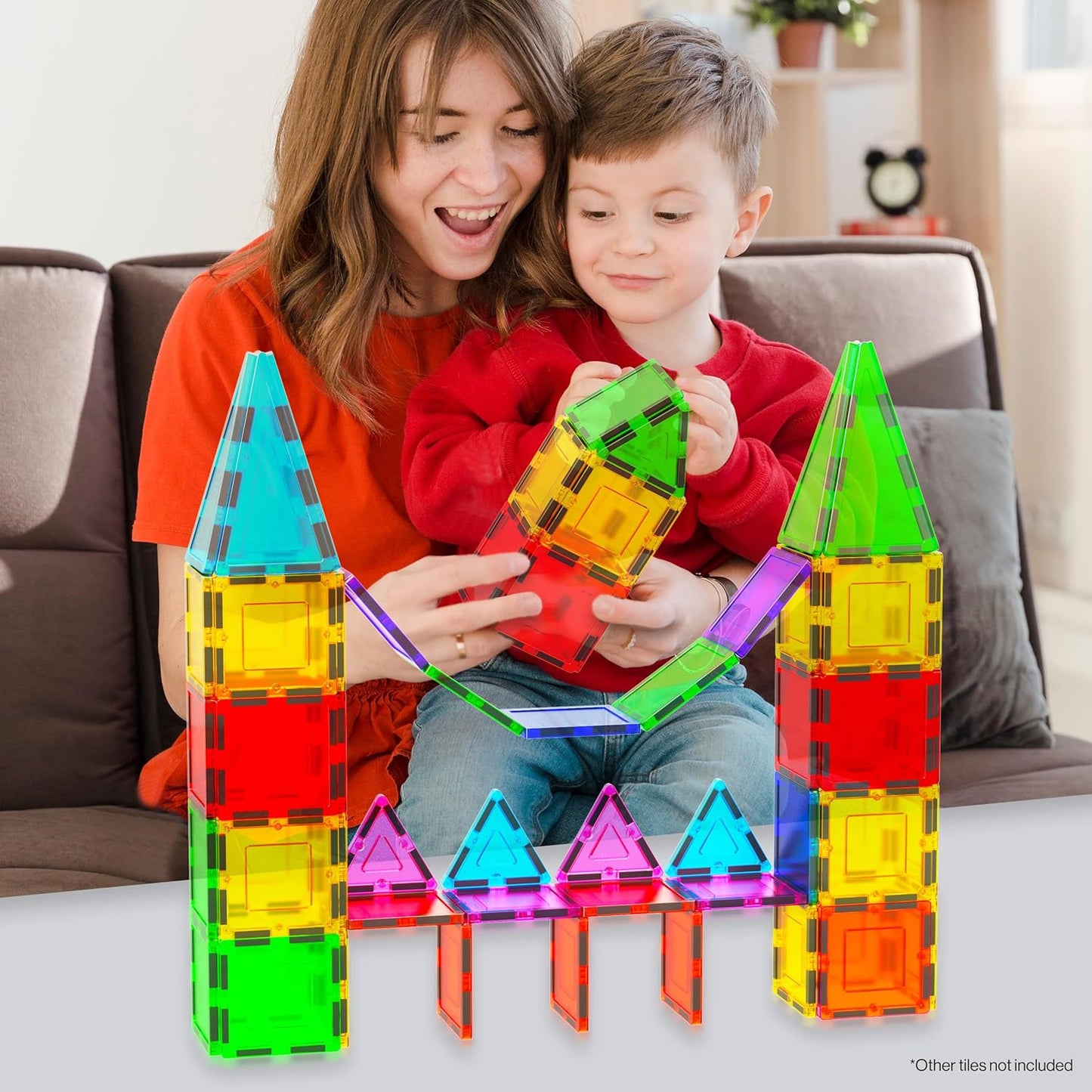 PicassoTiles 4pcs Magnetic Building Block Large Square Shape Magnet Tiles Construction Toy STEM Learning Kit Educational Playset Playboard Pretend Play Stacking Blocks Child Brain Development PTE09