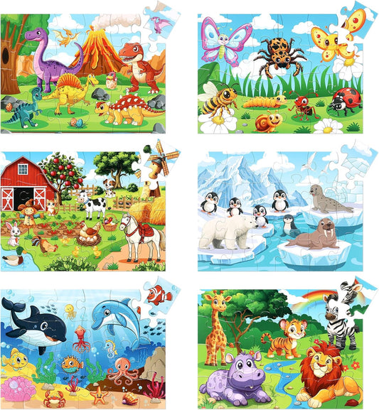 LELEMON 100 Pieces Jigsaw Puzzles in a Metal Box for Kids Age for 4-8 Boys Girls Toy Puzzles Construction Site Vehicles Children Learning Educational Puzzles Toys