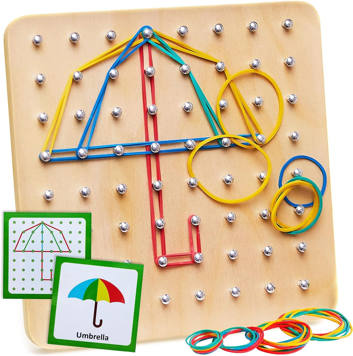 Panda Brothers Set of 2 Montessori Toys: Wooden Geoboard & Wooden Balancing Stones. Educational toys for Kids, Wooden Toys, Sensory Toys for 3 4 5 Year Old, Busy Board, Preschool Classroom STEM Toy