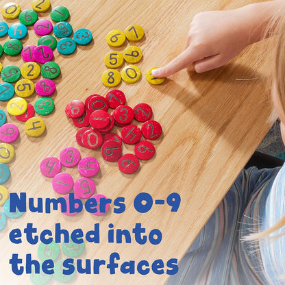 READY 2 LEARN - CE10006 Coconut Numbers - Set of 100 - 0-9 - 5 Colors - Natural, Hand Made Counters for Kids - Math Manipulatives