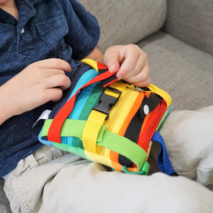 SENSORY4U Buckle Pillow Sensory Fine Motor Development Toy Activity Plushie - OT Therapy Tool Threading Counting Colors Latches Sorting Skills in One - 2nd Edition