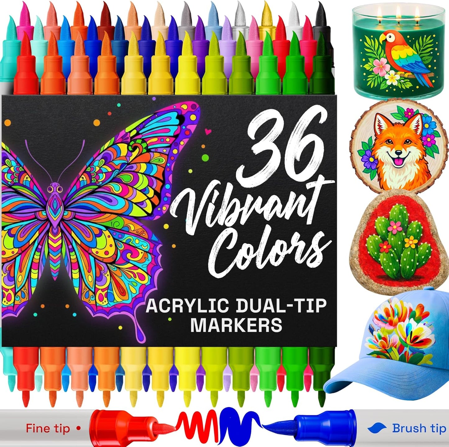 ARTISTRO 42 Acrylic Paint Markers, Paint Pens, Drawing Markers for Textile, Rock, Glass, Wood, Paper, Ceramic, Canvas, DIY - Art Supplies Kit for Kids and Adults (Extra Fine Tip)