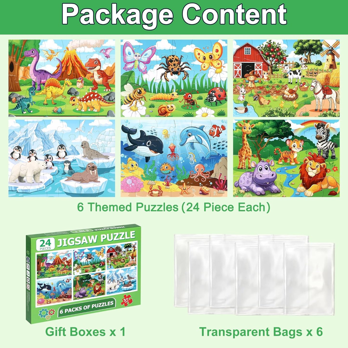 LELEMON 100 Pieces Jigsaw Puzzles in a Metal Box for Kids Age for 4-8 Boys Girls Toy Puzzles Construction Site Vehicles Children Learning Educational Puzzles Toys