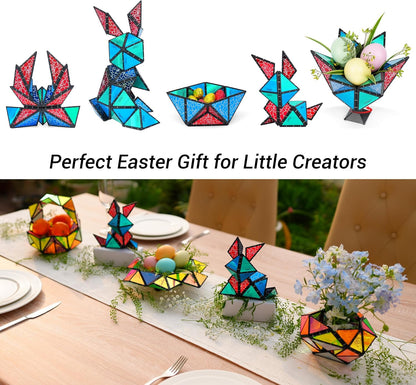 TOSY Magnet Pyramid Stone - 1 Cube Transforms into 1 Billion Shapes (Bunny, Egg Basket, Flowers, Heart), Easter Birthday Gift, 12 pcs, 243 Magnets, Holographic Design, Puzzle/STEM Toy