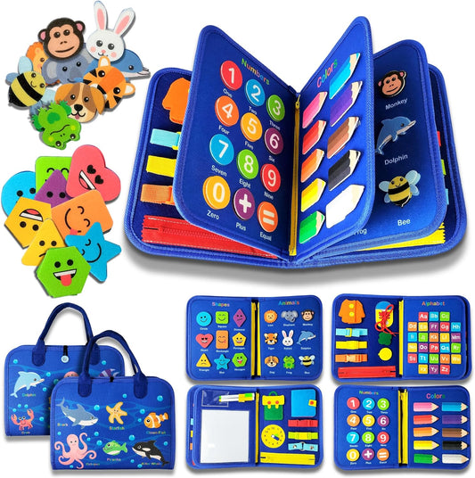 Montessori Busy Board for Toddlers 1-4 Years - Educational Sensory Toy for Fine Motor Skills & Learning Activities - Travel-Friendly Preschool Toy for Boys & Girls, Travel Toy for Kids