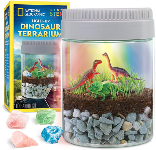 National Geographic Dinosaur Terrarium Kit for Kids – Multicolor Light-Up Terrarium, Build a Dino Habitat with Real Plants & More, Science Kit, Dinosaur Toys for Kids