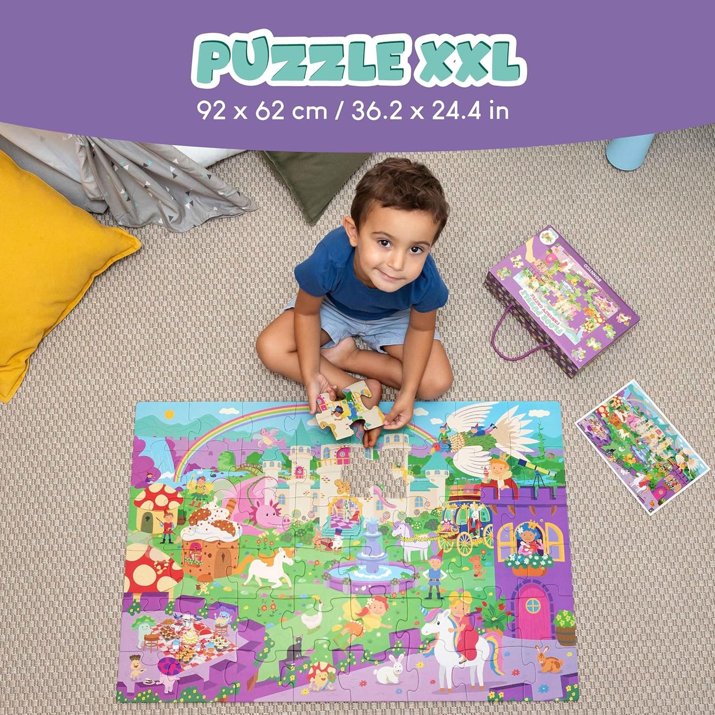 BONNYCO Giant Floor Puzzles for Kids of Jungle Animals with 48 Large Pieces. Safari Jumbo Puzzle 36.2 x 24.4 in, Gifts for Boys and Girls, Educational Kids Toys Ages 2-8