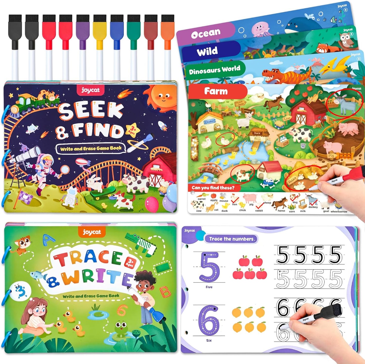 JoyCat Seek & Find Game Books - Preschool Learning Activity for Toddlers & Kids Ages 3-5, Travel Activities Toys for Road Trip Car Airplane, Busy Book, Birthday Gifts for Girls and Boys Ages 4-8