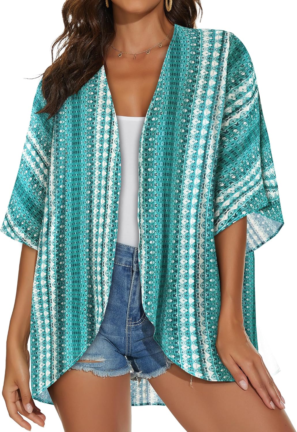 Womens Kimono Cardigans Beach Cover ups Swimwear Puff Sleeve Loose Casual Summer Tops 2026