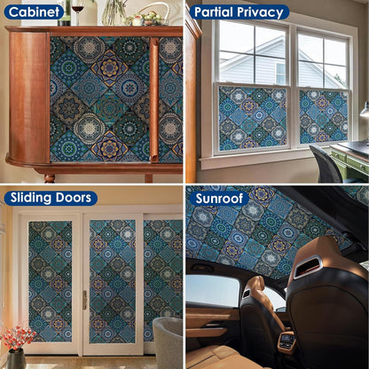 DKTIE Wooden Blinds Pattern Decorative Window Privacy Film, Sun Blocking Heat Control, Static Cling No Glue, with Installation Tools, Stained Glass Window Film (S531, 17.7" x 78.7")
