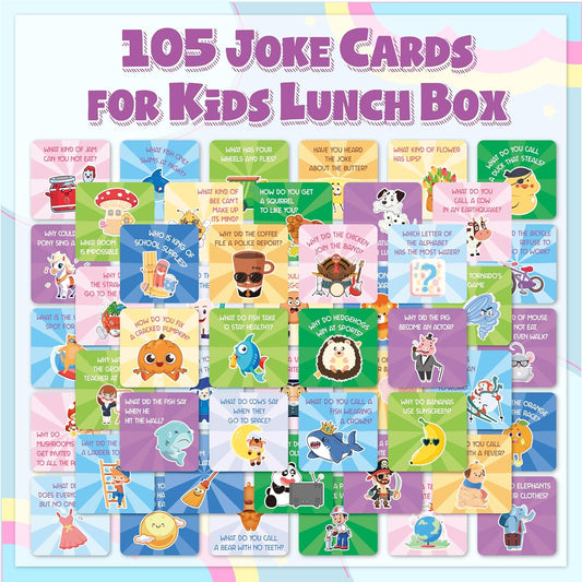 105 Joke Cards for Kids Lunch Box Jokes for Kids, Inspirational Lunch Notes for Boys Girls Students School Notes Jokes Cards with 120 Reward Stickers for Teacher