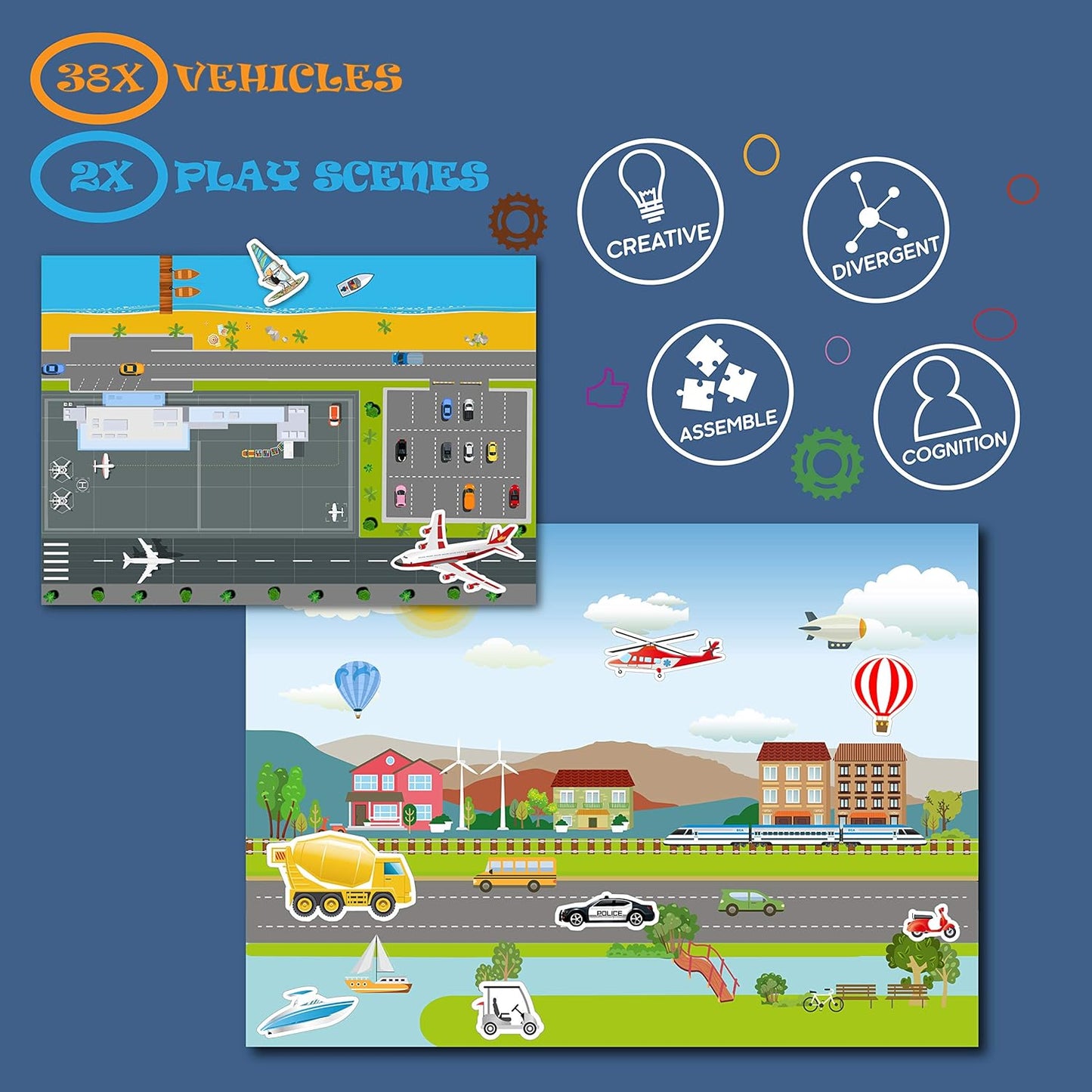 Magnetic Portable Playboard Cute Zoo Ainimal Magnets Create Scene for Learning Travel Toy (51 Pcs)