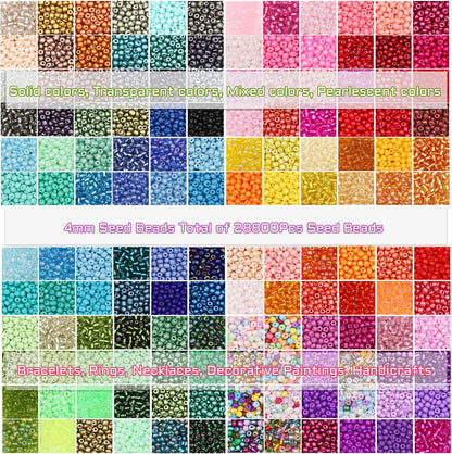EuTengHao 3mm Glass Seed Beads for Bracelet Making Kit, 8/0 Small Craft Beads for Bracelet Necklaces Crafting Jewelry Making Supplies (36000Pcs,144 Colors)