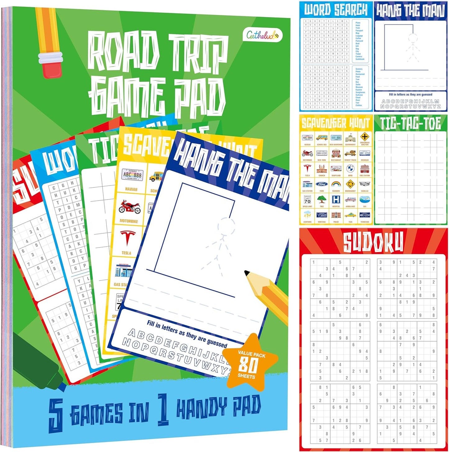 Pen Control & Tracing Activity Pad, 80 Tear-off Sheets Alphabet & Number Handwriting Practice Notepad for Kids, Letters A-Z/Numbers1-20/Patterns Tracing Workbook for Plane, Car Travel, Road Trip