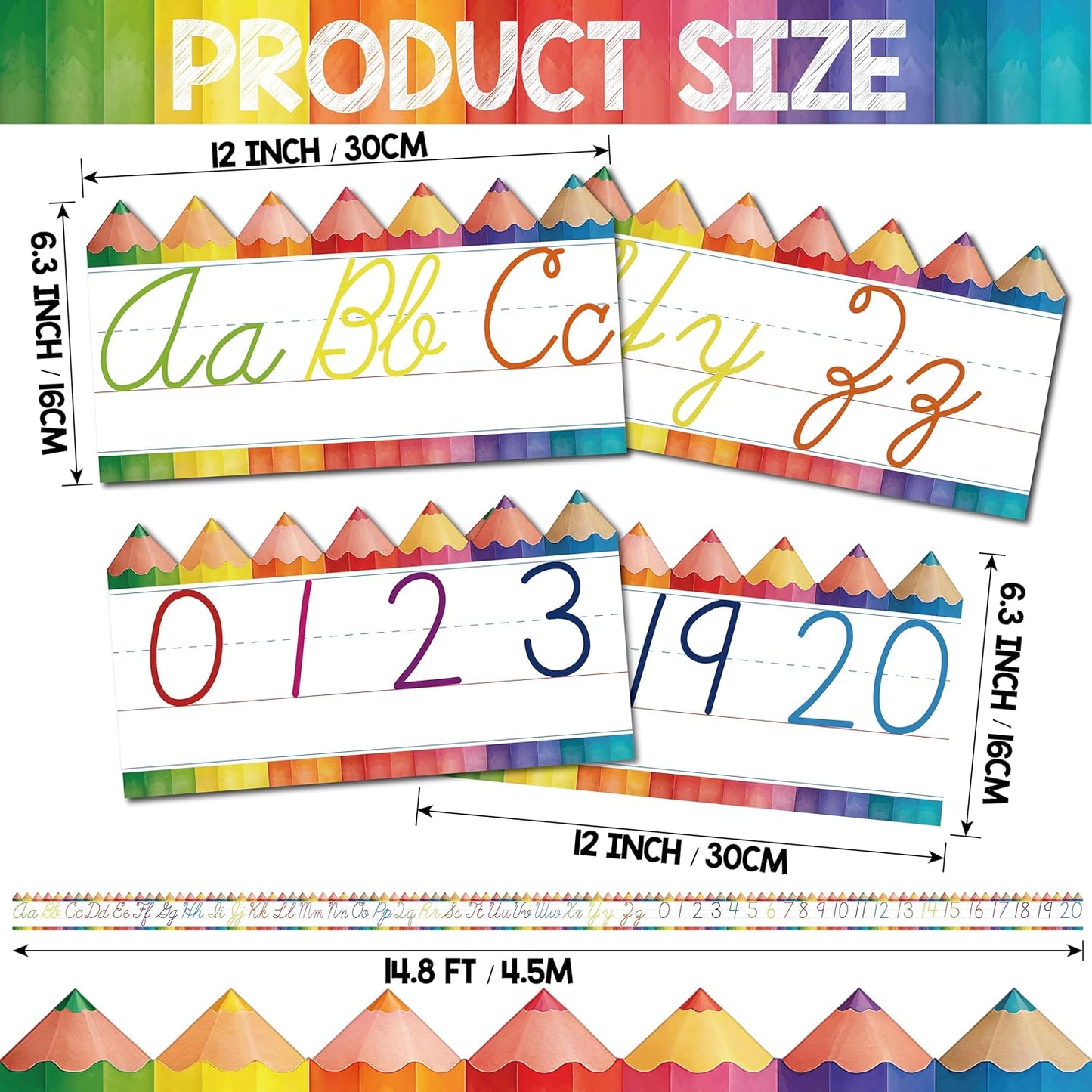 Alphabet for Classroom Wall - 15 PCS Crayon ABC Manuscript Alphabet Line for Classroom Wall Alphabet Bulletin Board Set for Pre School Elementary Classroom Homeschool, Playroom Bedroom Decorations