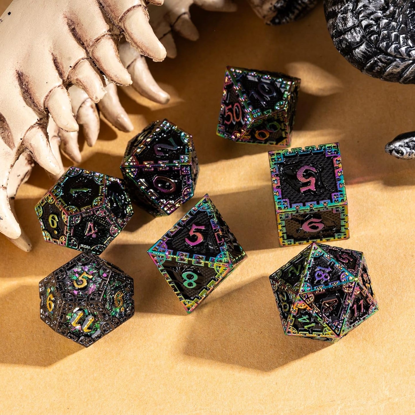 UDIXI Steampunk Metal Dice Set, 7 Die Polyhedral DND Dice Set for D&D Role Playing Game and Math Teaching (Ancient Copper)
