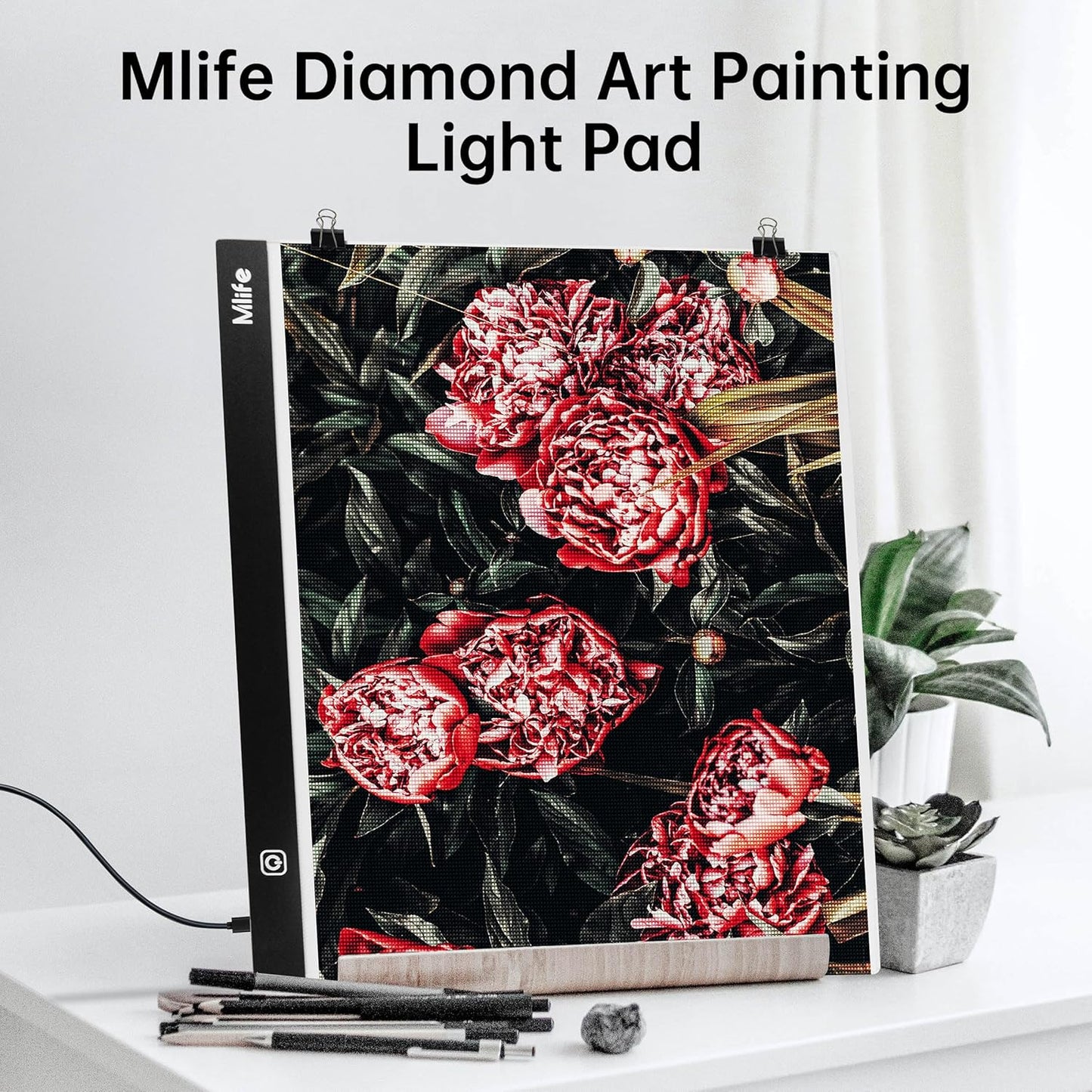 B4 LED Light Pad - Upgraded Diamond Art Light Box Dimmable Tracing Light Board, Sketching, Animation, Drawing Light Box with 4 Fasten Clips