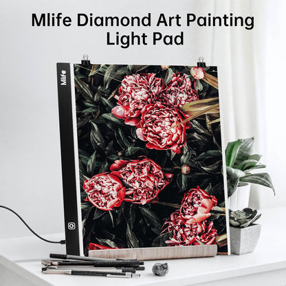 B4 LED Light Pad - Upgraded Diamond Art Light Box Dimmable Tracing Light Board, Sketching, Animation, Drawing Light Box with 4 Fasten Clips