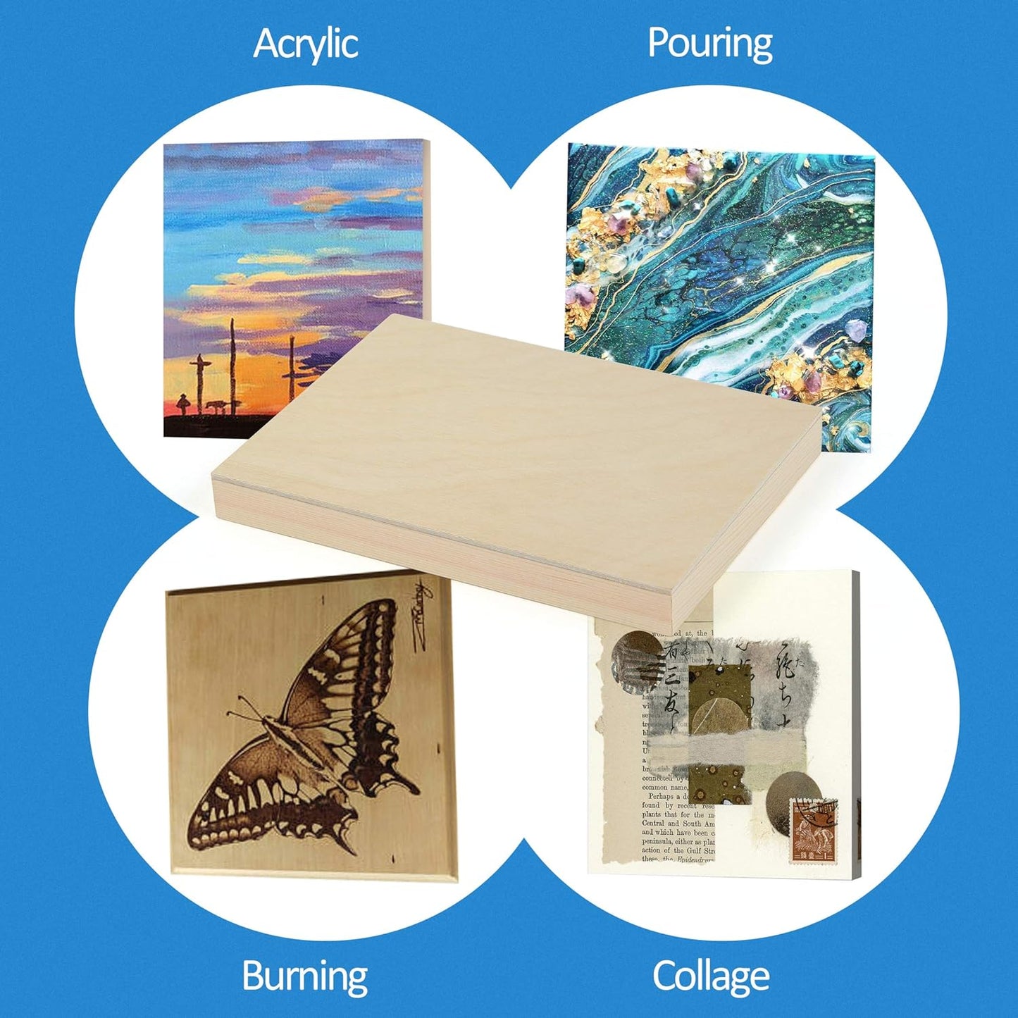 Falling in Art Unfinished Birch Wood Canvas Panels Kit, 4 Pack of 8x10’’ Studio 3/4’’ Deep Cradle Boards for Pouring Art, Crafts, Painting, and More