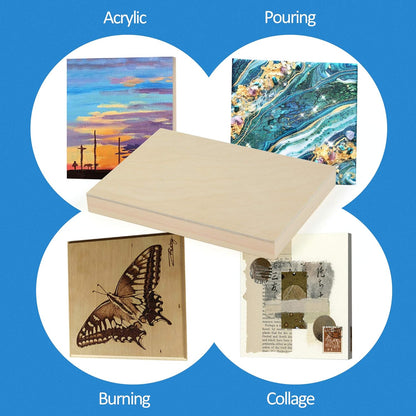 Falling in Art Unfinished Birch Wood Canvas Panels Kit, 4 Pack of 8x10’’ Studio 3/4’’ Deep Cradle Boards for Pouring Art, Crafts, Painting, and More