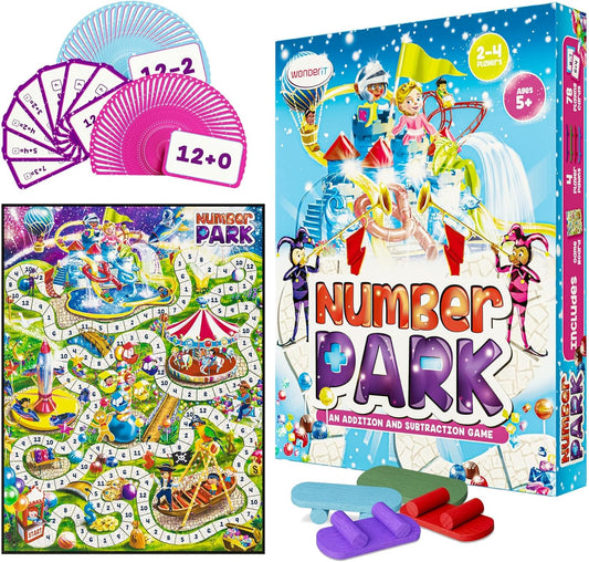 Number Park - Addition & Subtraction Math Board Game for Kids Ages 5-8 - Fun Educational Learning Game for Kindergarten & Up - 1 to 4 Players