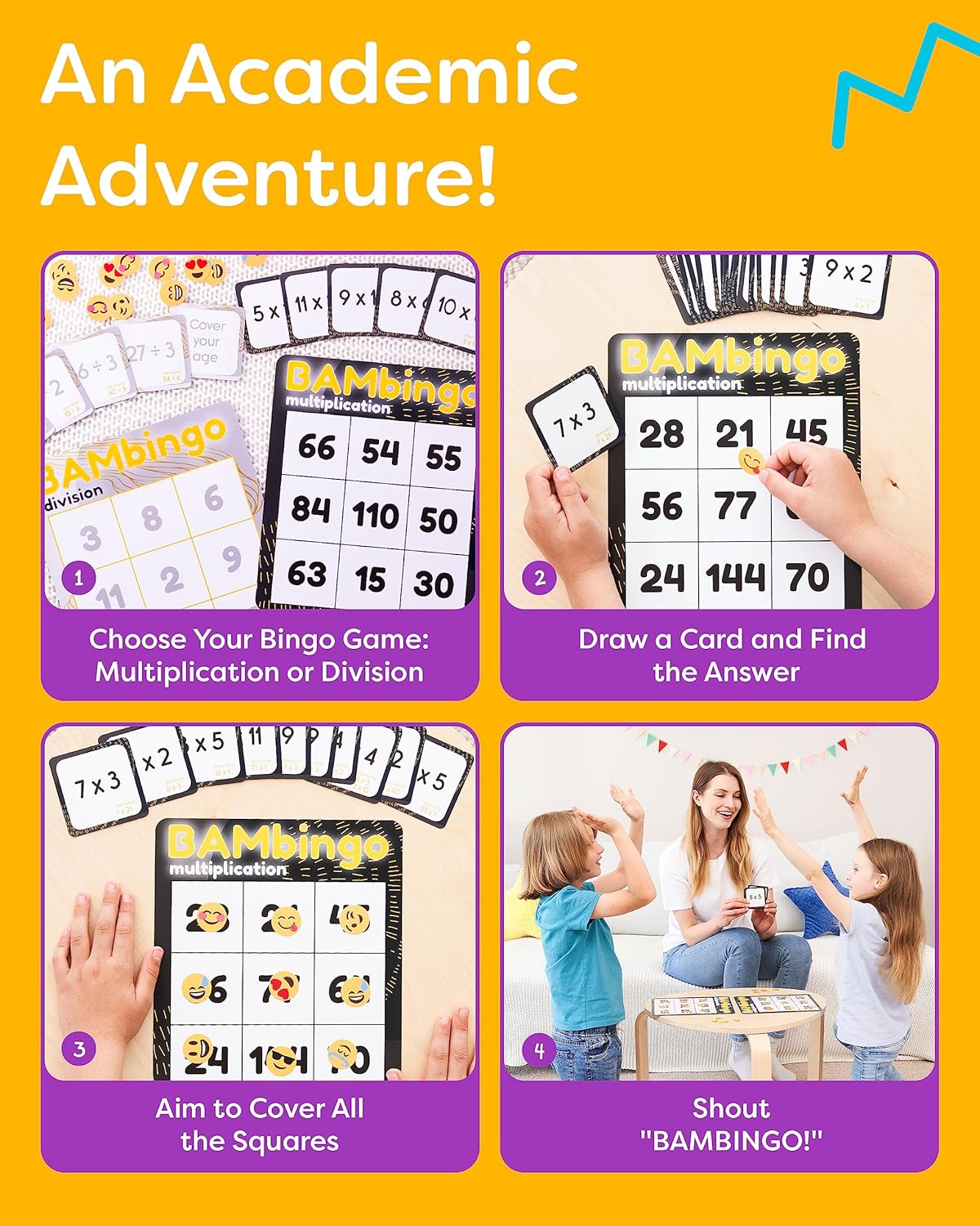 THE BAMBINO TREE Multiplication and Division Facts Bingo Game - 3rd 4th & 5th Grade Educational Math Learning for Classroom & Homeschool