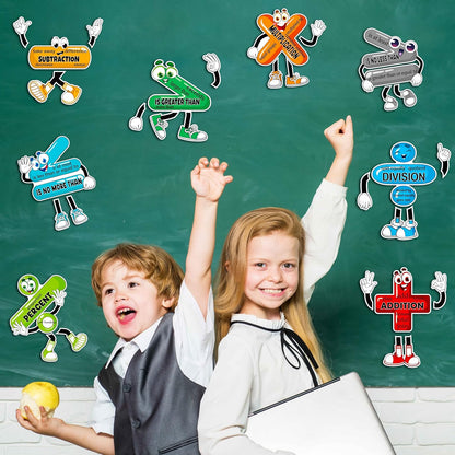 12PCS Math Posters Bulletin Board Classroom Decor: Educational Magnets Decorations, Mathematics Talk Sign Magnetic Symbols Cutouts for Elementary School Grade 2th 3th 4th 5th
