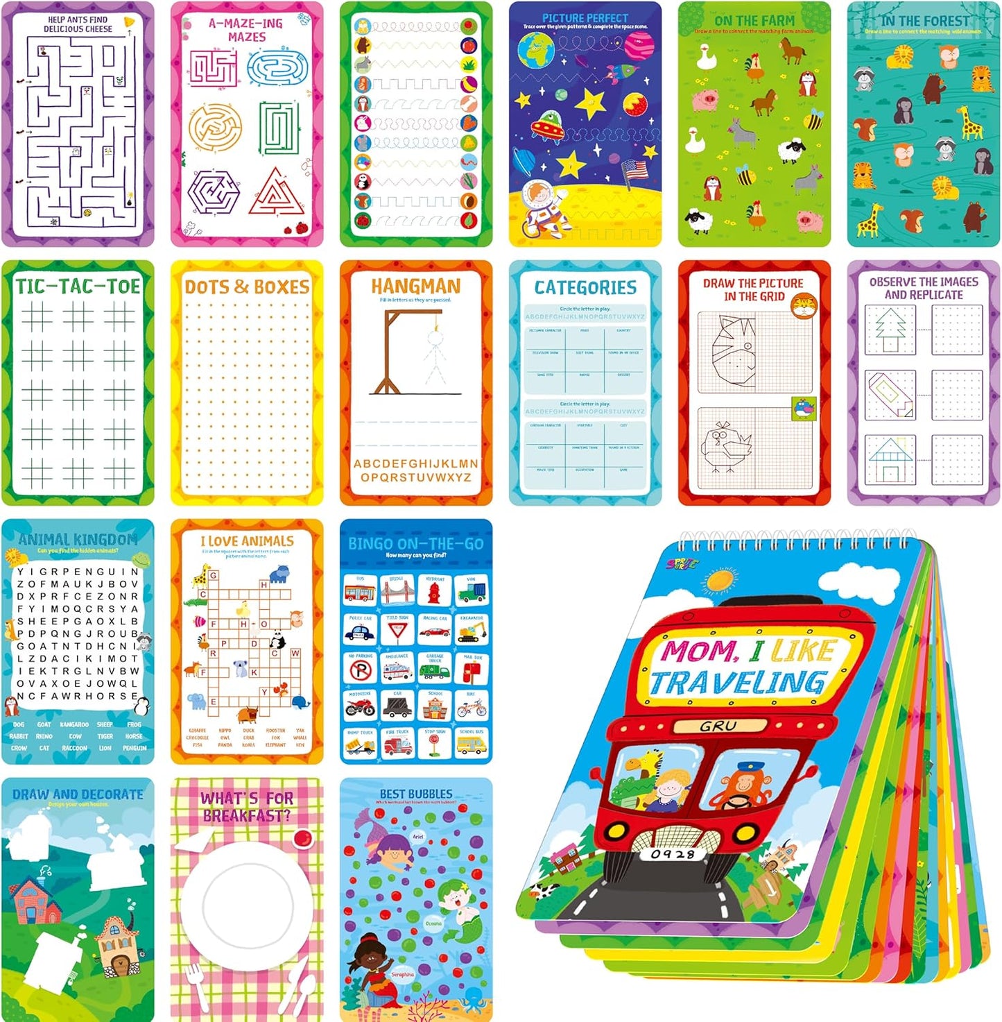 Logic Puzzles Game Pad, 30 Reusable & Erasable Logical Thinking Games-Sudoku, Scavenger Hunt, Math Games, Dry Erase Brain-Boosting Puzzles Activities Pad for Kids, Road Trip, Airplane & Car Travel