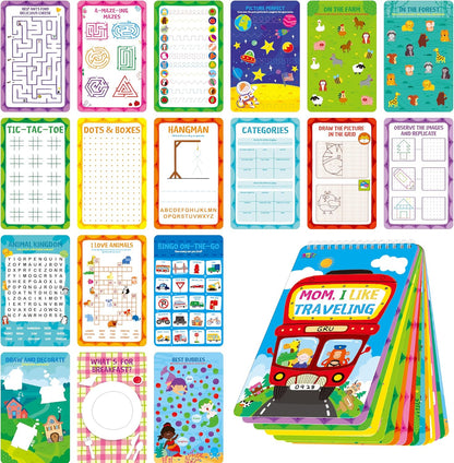Logic Puzzles Game Pad, 30 Reusable & Erasable Logical Thinking Games-Sudoku, Scavenger Hunt, Math Games, Dry Erase Brain-Boosting Puzzles Activities Pad for Kids, Road Trip, Airplane & Car Travel