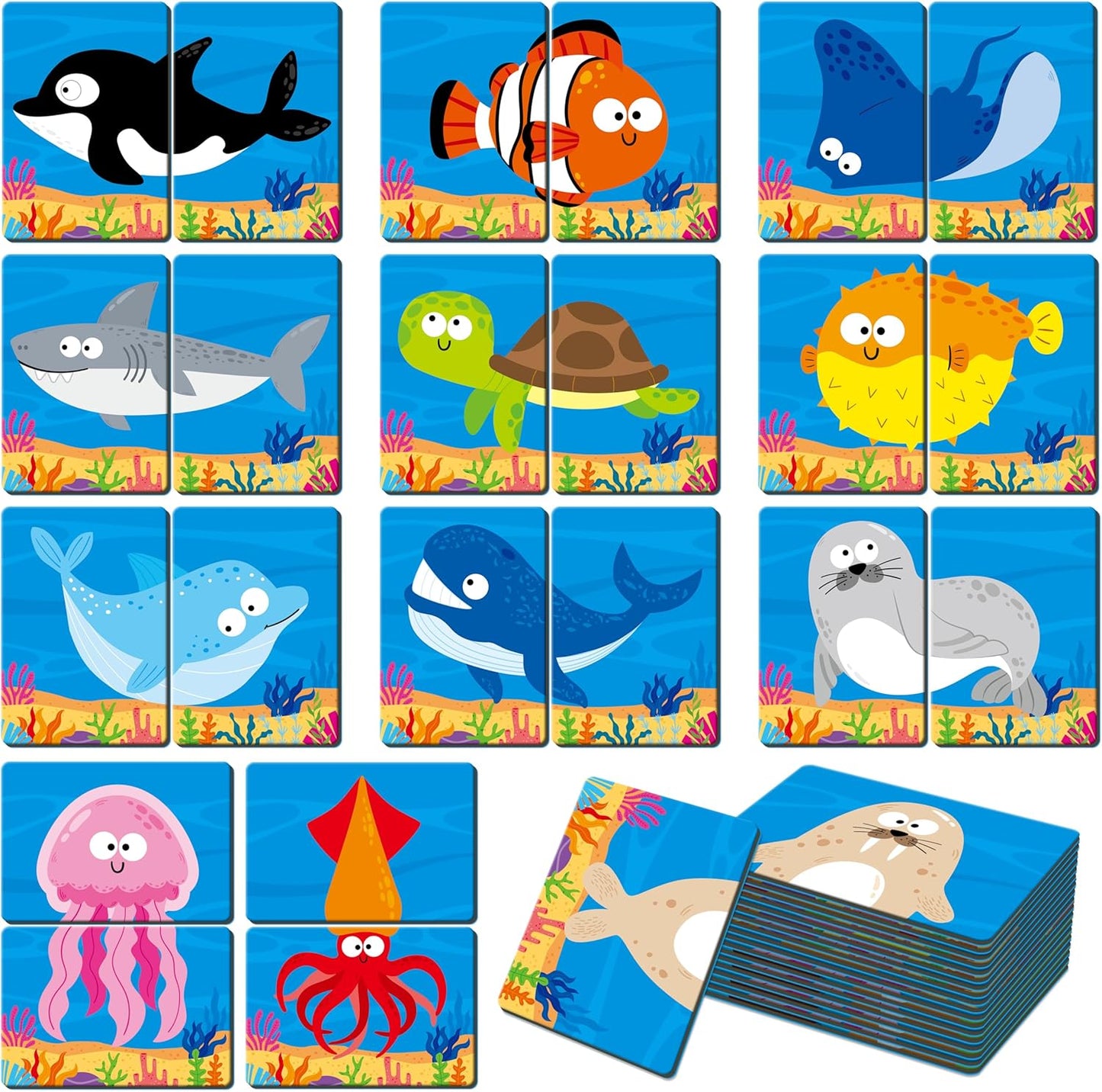 SpriteGru Jungle Animal Memory Game, 28 Chunky Cards Wild Animal Head Tail Matching Game 1-5 Players Memory Matching Game for Age