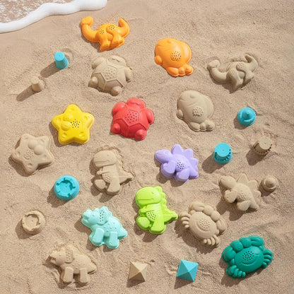 Sawaruita Beach Toys for Kids - Sand Toys Set Includes Collapsible Sand Bucket Shovel and Sand Rake Toy for Beach 12 PCS, Sandbox Toys Sandcastle Building Kit (A)
