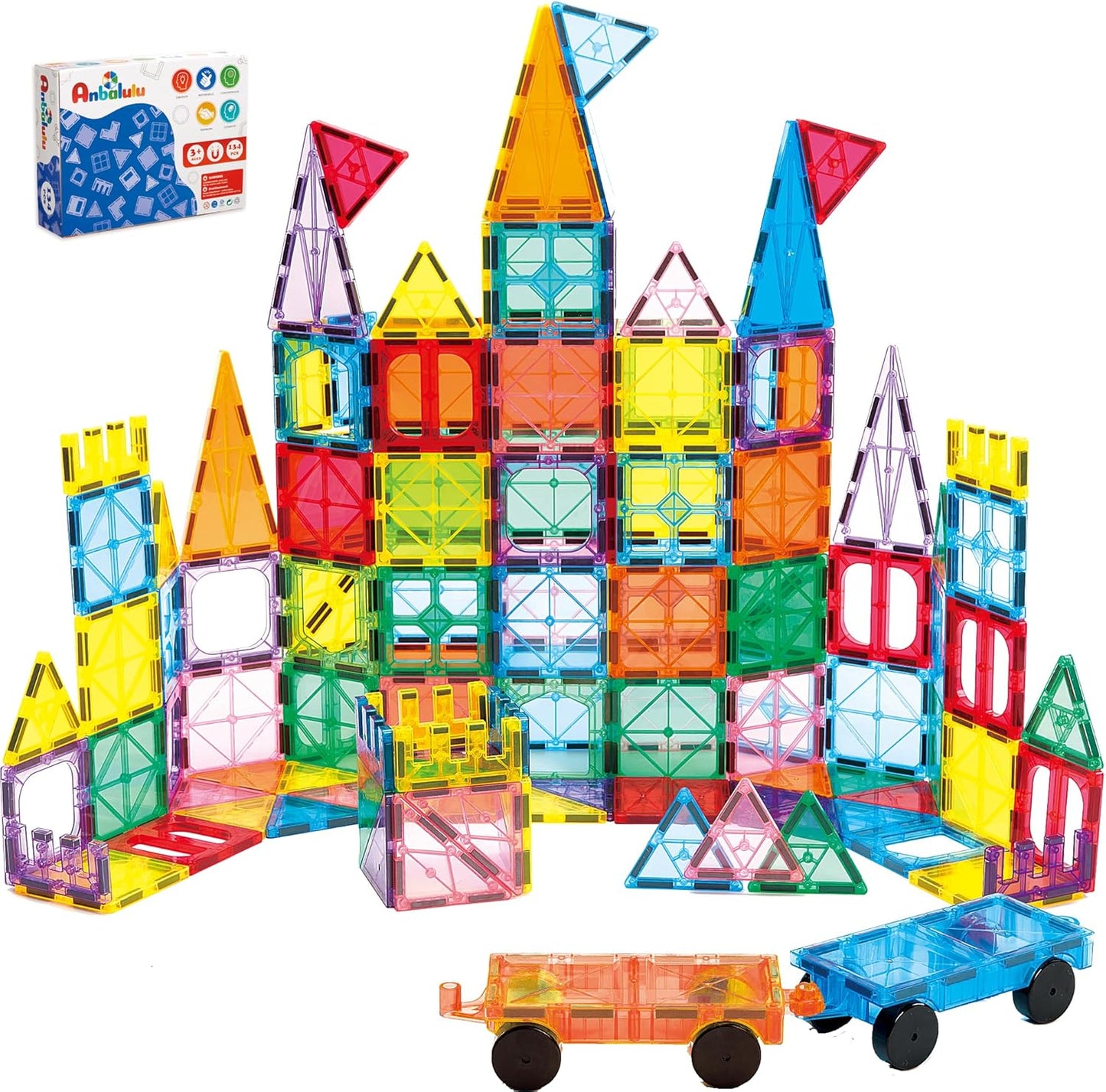 Anbalulu Magnetic Building Tiles,Magnet Building Set,Magnetic Blocks, 3D STEM Stacking Toys, Magnets Toy for Kids Boys Girls