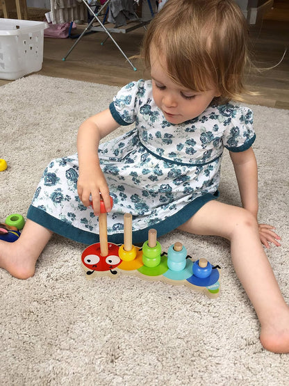 TOWO Wooden Stacking Rings and Counting Games with 45 Rings Number Blocks- Counting Ring Stacker-Wooden Sorting Counting Toy for 3 Years Old Kids Maths Learning Montessori Materials