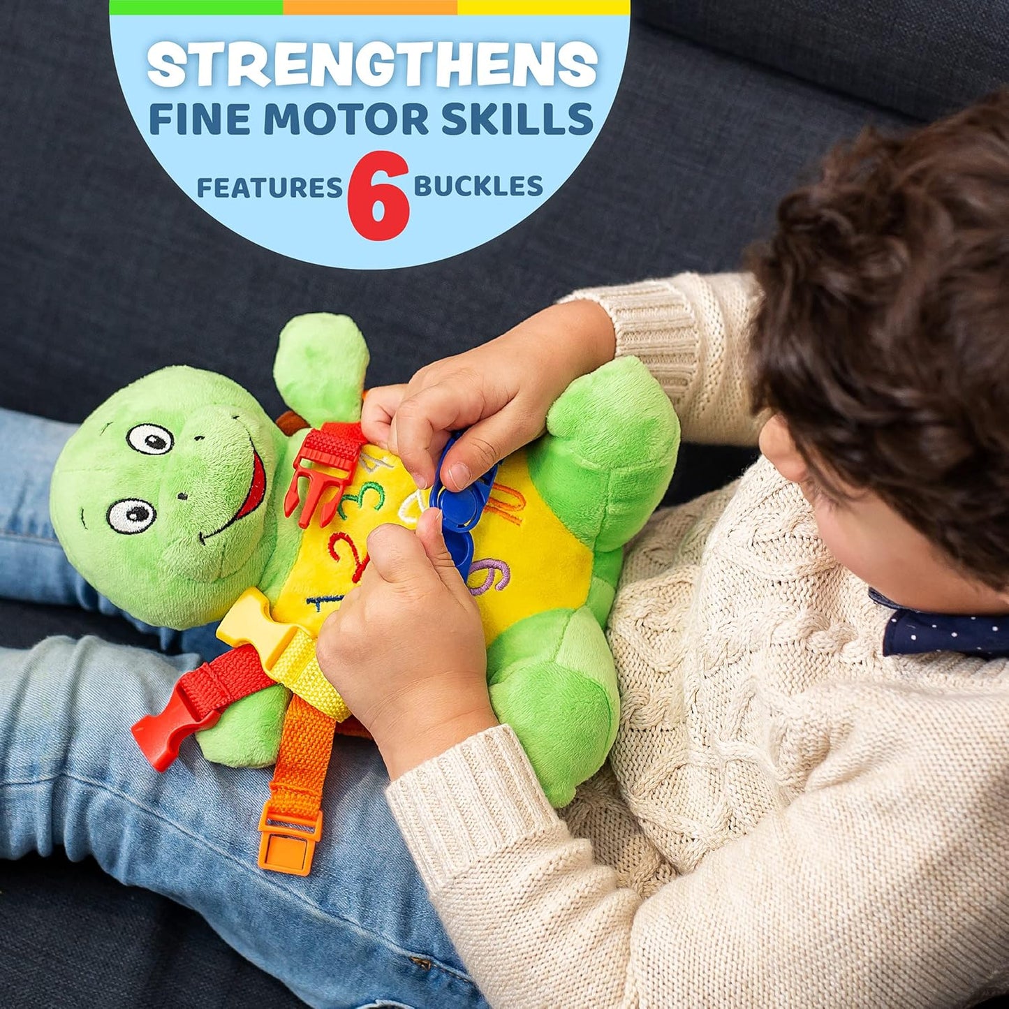 Buckle Toys - Belle Turtle - Learning Activity - Develop Motor Skills and Problem Solving - Counting and Color Recognition - Airplane Travel Essentials - Kids Stuffed Animal