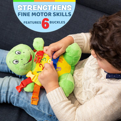 Buckle Toys - Belle Turtle - Learning Activity - Develop Motor Skills and Problem Solving - Counting and Color Recognition - Airplane Travel Essentials - Kids Stuffed Animal