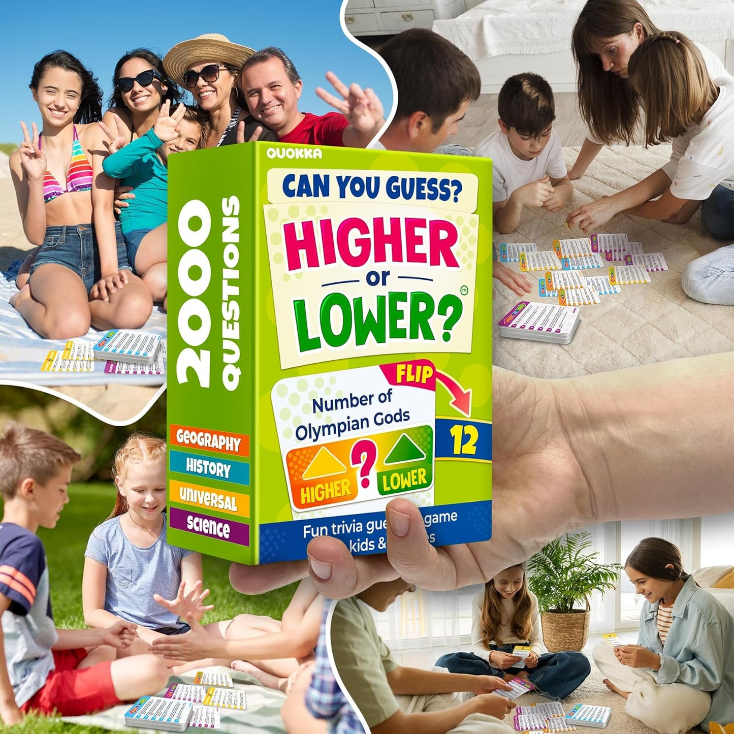 QUOKKA Trivia Board Games for Kids and Adults – Family Board Games for Family Game Night – Higher or Lower Trivia Cards for Kids 8-12 – Guess Fun Questions – Educational Card Game for Families&Teens