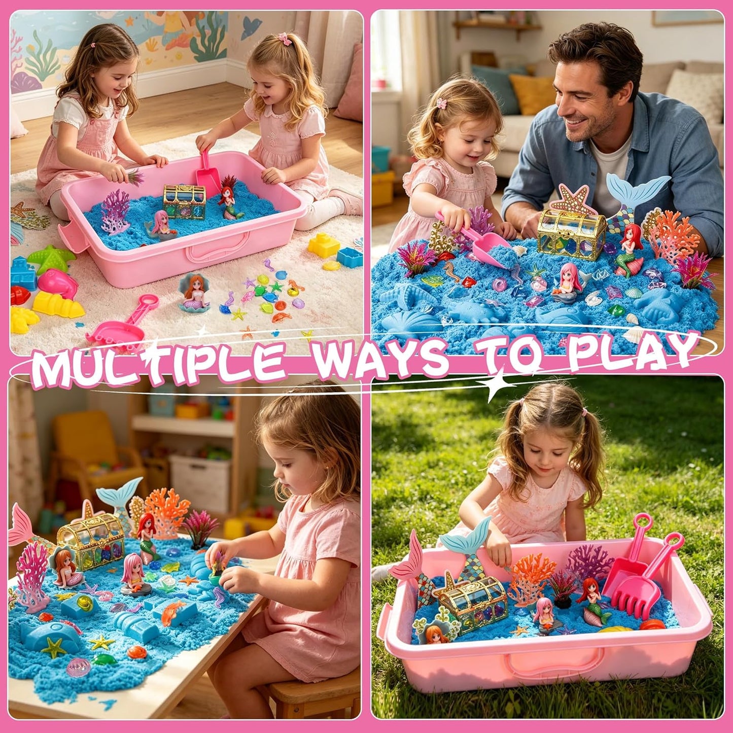 Dinosaur Sensory Bin with Lid, 2.64lbs Magic Sand, Dino Figures, Skeletons & Archaeology Tools, Sensory Sand Kit Dinosaur Toys for Kids 3 4 5 6 7+ Year Old Boy Toddler Birthday Gift Christmas