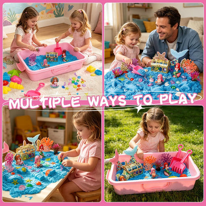 Dinosaur Sensory Bin with Lid, 2.64lbs Magic Sand, Dino Figures, Skeletons & Archaeology Tools, Sensory Sand Kit Dinosaur Toys for Kids 3 4 5 6 7+ Year Old Boy Toddler Birthday Gift Christmas