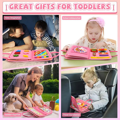 Busy Board for Toddlers 1-3 Sensory Busy Book for 1+ Year Old Boys Girls Montessori Learning Activity Books Birthday Christmas Toddler Gift (Green)