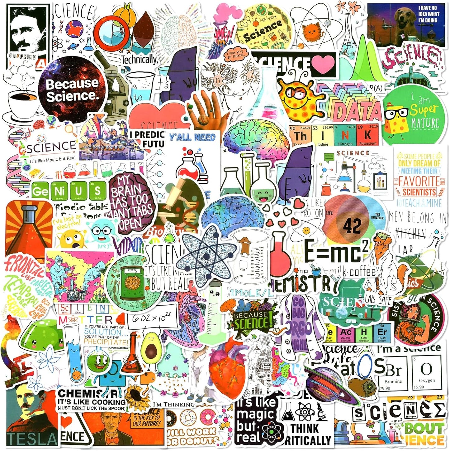 100 PCS Science Stickers for Water Bottles,Science Laboratory Stickers for Adults Students Teacher,Physics Biology Chemistry Experiment Math Gifts