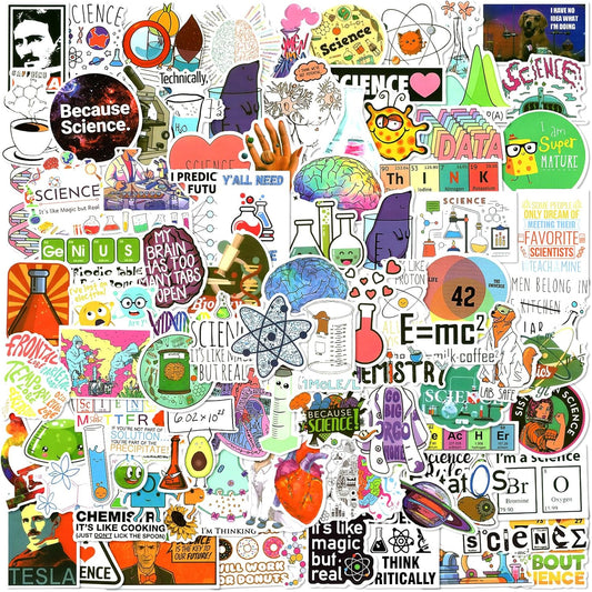 100 PCS Science Stickers for Water Bottles,Science Laboratory Stickers for Adults Students Teacher,Physics Biology Chemistry Experiment Math Gifts